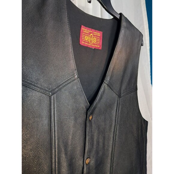 Men's MB ELITE Black Genuine Leather Motorcycle Riding Vest L-XL - Picture 4 of 14